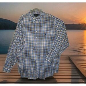 Ralph Lauren Men's Blue and Yellow Plaid Button-Down Shirt Jacket